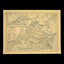 ca 1930 VIRGINIA Railroad Map Depot Towns C&O RR Historic Original Atlas Map