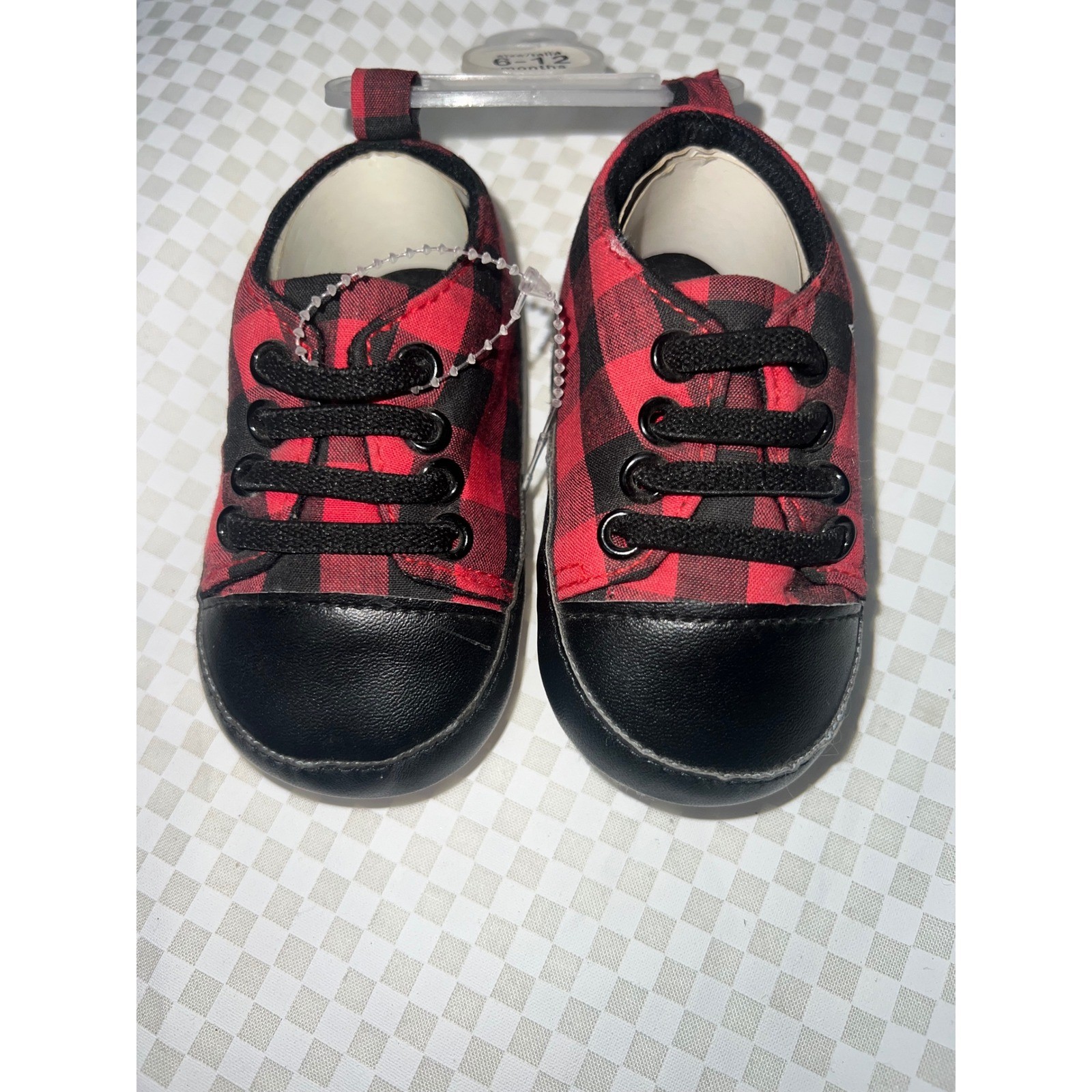 Red Black Buffalo Plaid Soft Sole Sneakers 6-12 Month