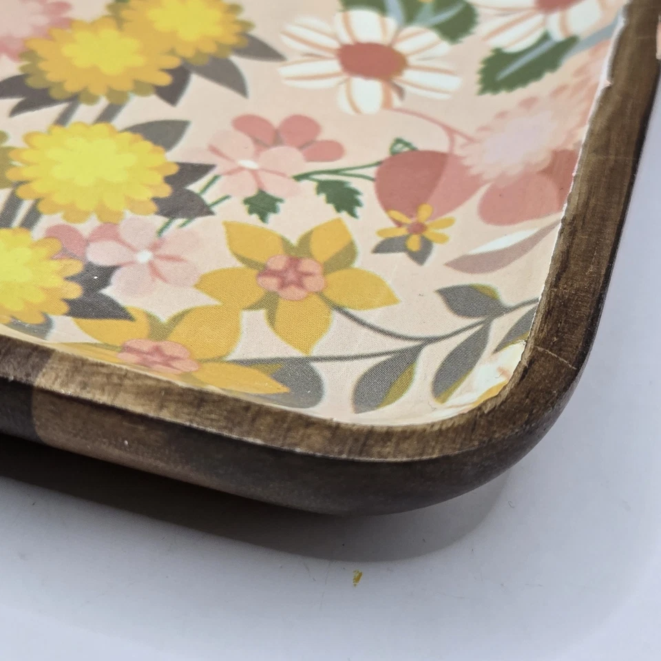 Creative Co-Op Yellow W White Acacia Flowers Decorative Enameled Wood Tray 6.25" - Image 3 of 4
