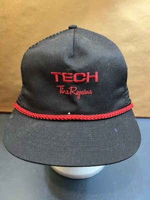 Vintage Tech Tire Repairs Black Mesh Swingster USA Made Mesh Trucker Hat Red