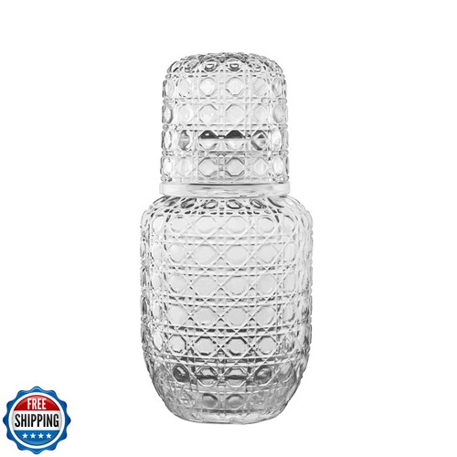 Bedside Water Carafe and Glass Set for Bedroom Nightstand, Bedside, Ticked Gl
