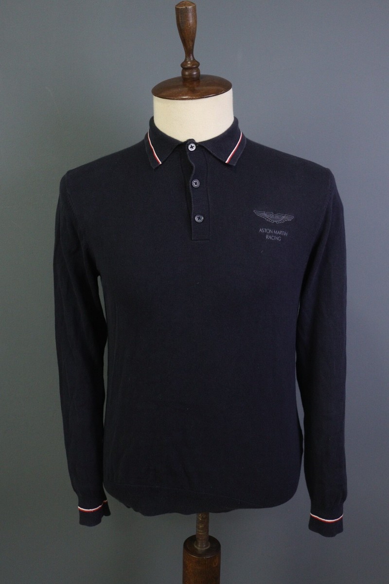 Hackett London Aston Martin Racing Black Long Sleeve Rugby Polo Shirt Size M