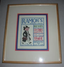 Vintage RAMON'S DEPENDABLE MEDICINE Completed Cross Stitch Framed Advertising