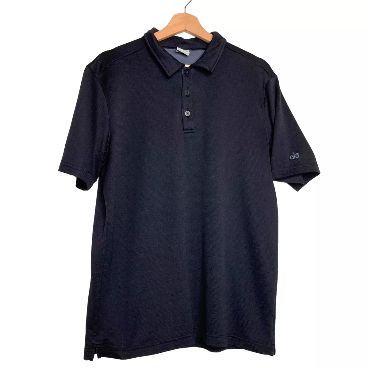 Alo Cool Fit Polo Shirt Collared Neck Short Sleeve Logo Black Men s Size Large