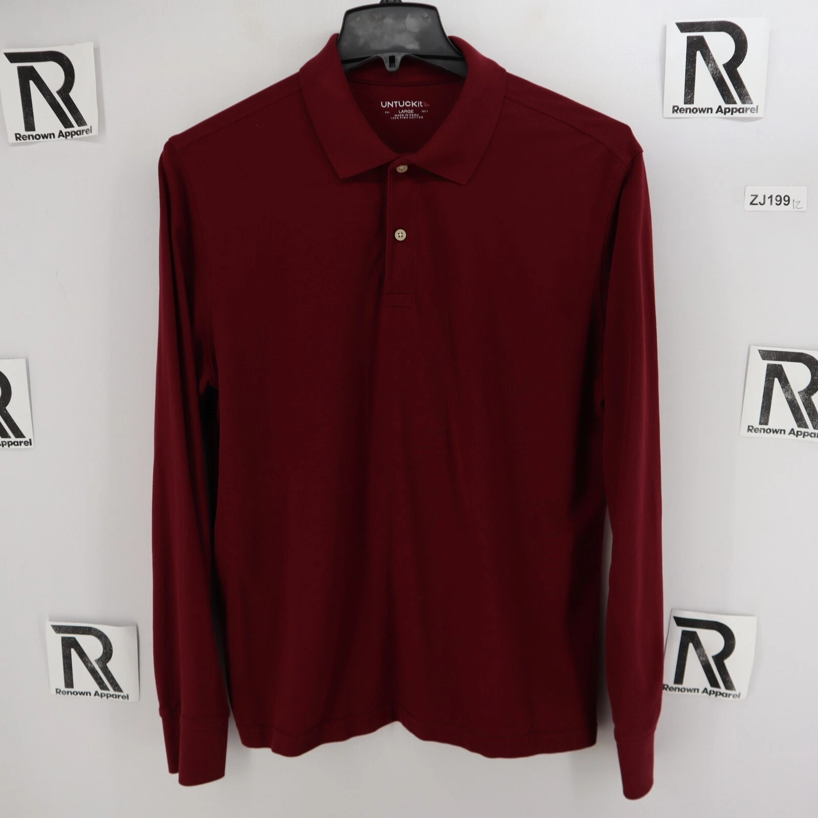 Men's UNTUCKit Polo Shirt Size L Large Dark Red Long Sleeve Cotton Golf Casual