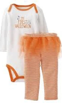 Halloween Carter's My First Halloween White Owl Bodysuit Striped Tutu Pants 6mo - Image 1 of 4