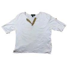 Lauren Ralph Lauren Shirt Womens Large White Short Sleeve Henley 100% Cotton Tee