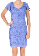 Sue Wong  Blue Soutache Double V Flutter Sleeve Sheath Party Dress 6 NEW 549