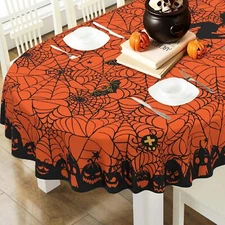 Halloween Oval Tablecloth Spider Web Table Cloth for Halloween Home and Kitch...