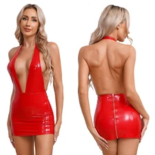 US Womens Nightwear Plunging V Neck Dress Cosplay Clubwear Dance Bodycon Mini