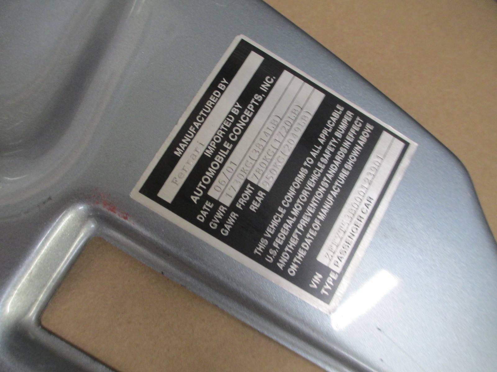 Ferrari 360 LH Door Shut Inner Panel,(Silver) # 64858900 / 64858911