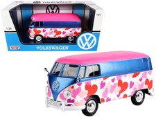 Volkswagen Type 2 T1 Delivery Van "Love" Pink and Blue Metallic 1/24 Diecast M