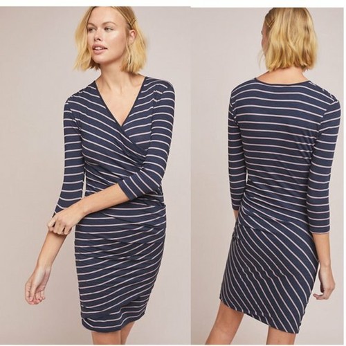 NEW Anthropologie Sundry Fabian Striped Body Pullover Dress Ruching NWT