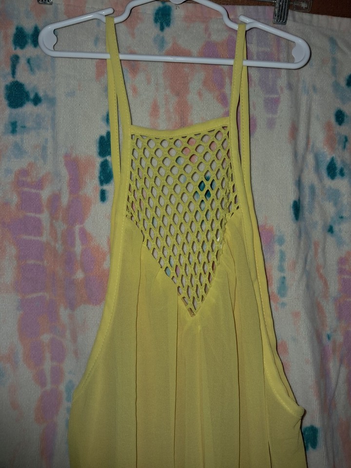 Yellow Pull Over Lightweight Lined sheer Dress Or Cover Up back detail