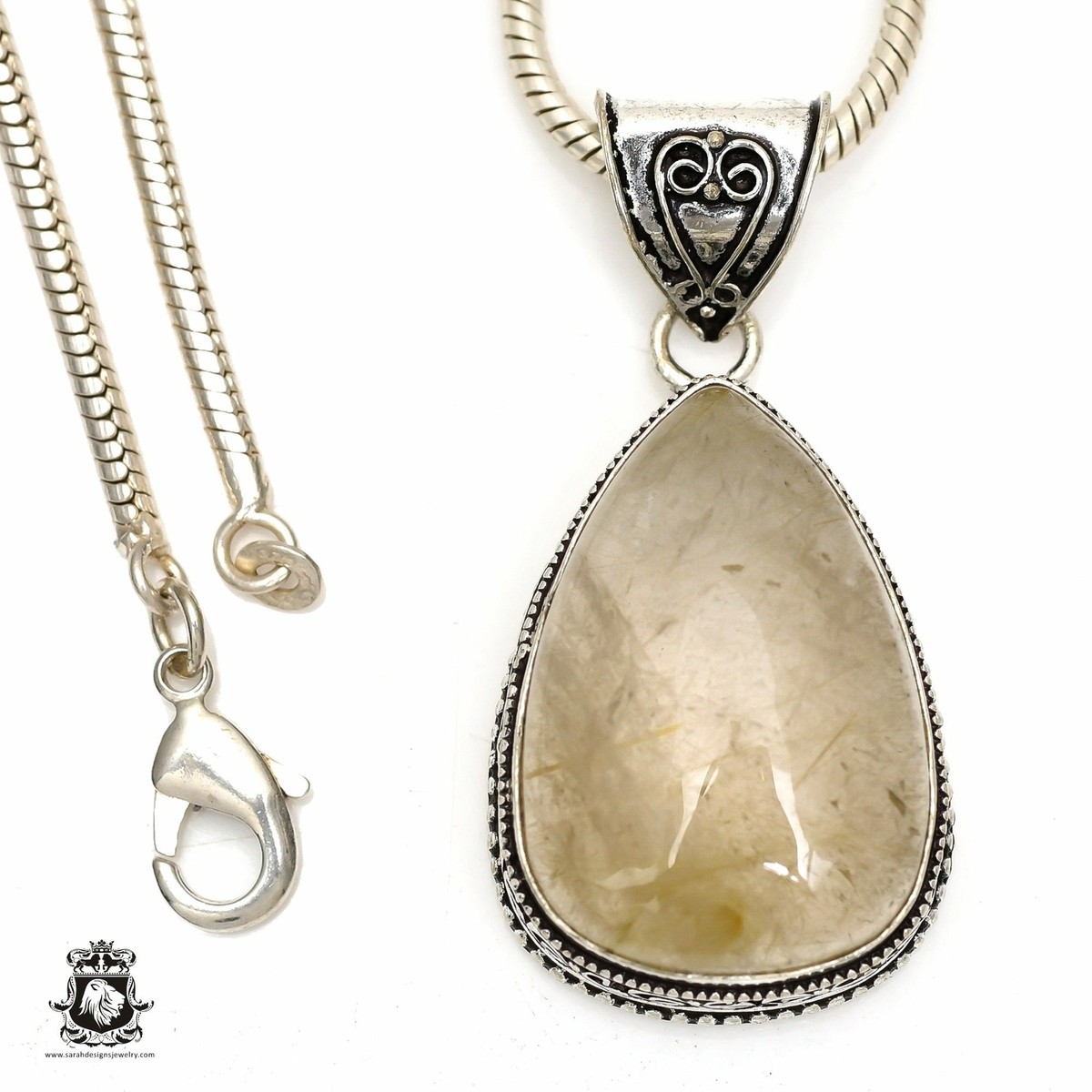 RUTILE RUTILATED Quartz Pendant 4mm Snake Chain V1169 | eBay