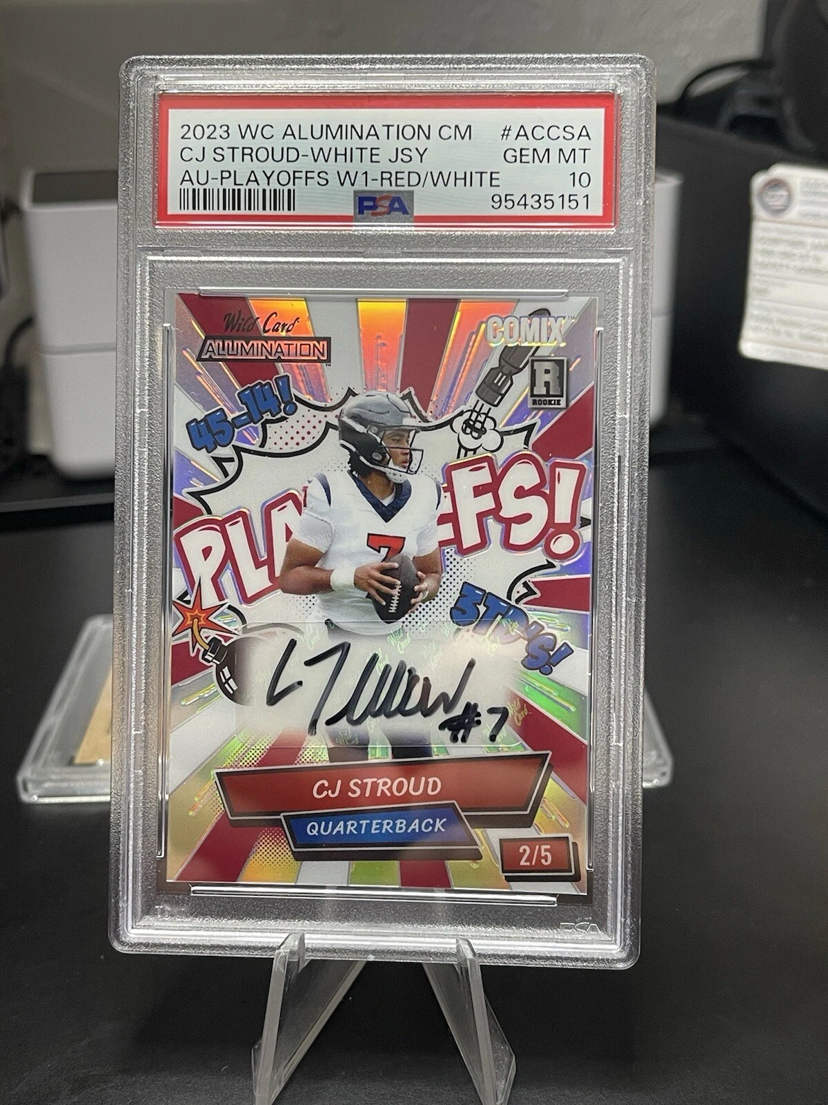 CJ Stroud Wild Card Alumination Comix CJ Stroud Edition Autographs #ACCSA Playoffs White 1-Blue Jersey-Red/White