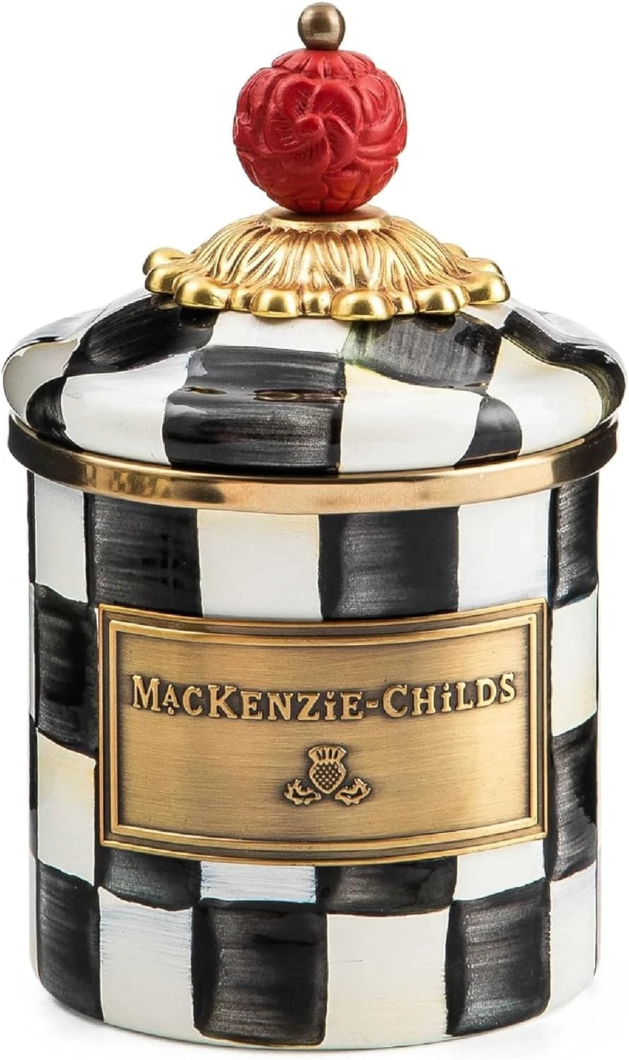 Mini Black-and-White Courtly Check Enamel Canister with Lid for Kitchen Storage