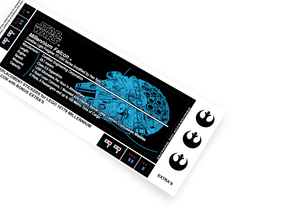 Customised replacement stickers for Set 10179 Millennium falcon