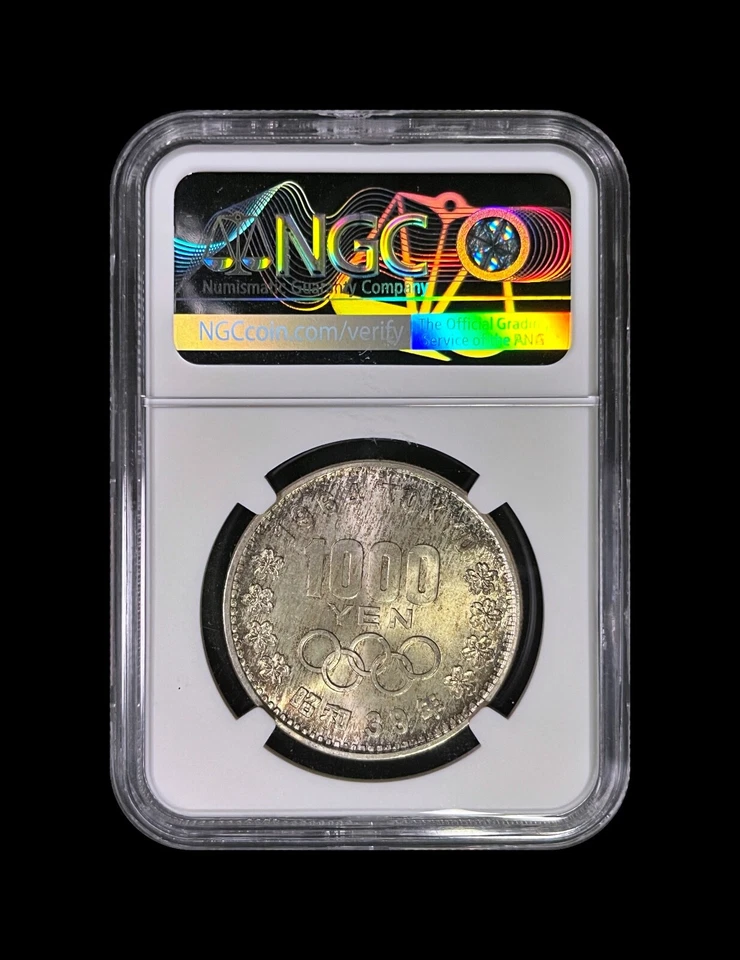 JAPAN. 1964, 1000 Yen, Silver - NGC MS66 - Tokyo Olympics, Mt. Fuji, Toned 16 - Image 4 of 4