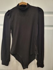 NEW MANGOPOP Women's Mock Turtle Neck Long Sleeve Bodysuit Jumpsuit Small Black