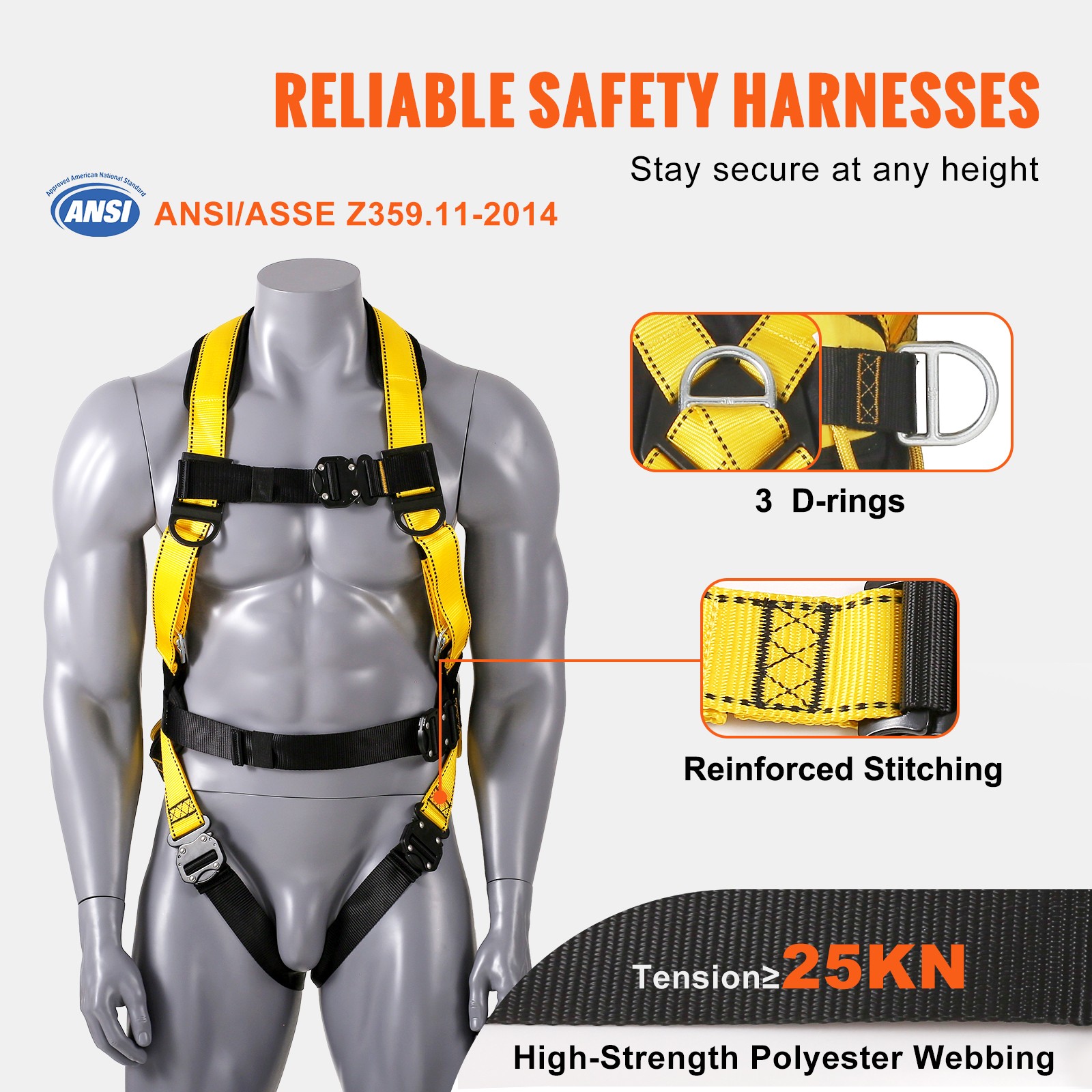 Uimoso Safety Harness Full Body Harness with Padding & Quick Connect Buckles (S)