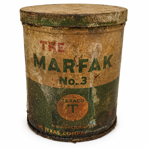 Vintage Texaco Marfak No. 3 Grease Can – 1 Qt Steel Pry-Top – Early Texaco BARN