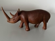 HAND CARVED SOLID WOODEN RHINO FIGURE