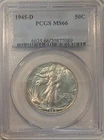 1945-D, WALKING LIBERTY, HALF DOLLAR, PCGS,MS-66