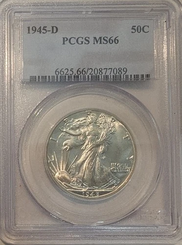 1945-D, WALKING LIBERTY, HALF DOLLAR, PCGS,MS-66