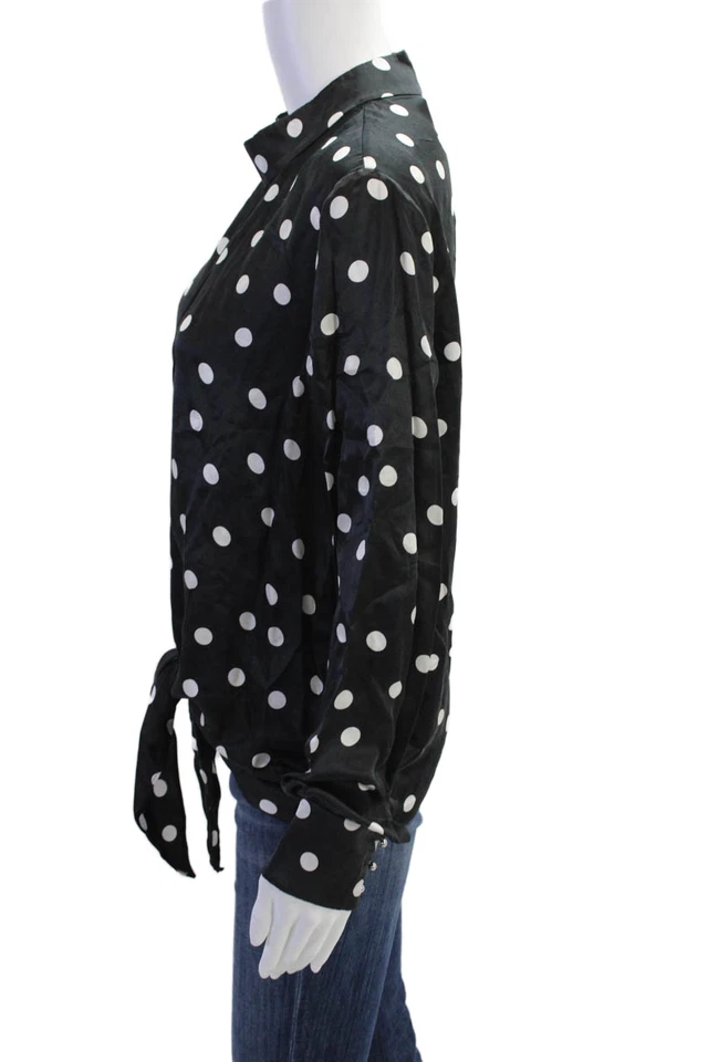 Hugo Hugo Boss Womens Zip Up Long Sleeve Satin Polka Dot Top Black White Size 8 - Image 2 of 4