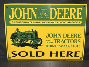 John Deere Tractors Sold Here Porcelain Enamel sign 10”x14” Heavy Sign NICE!