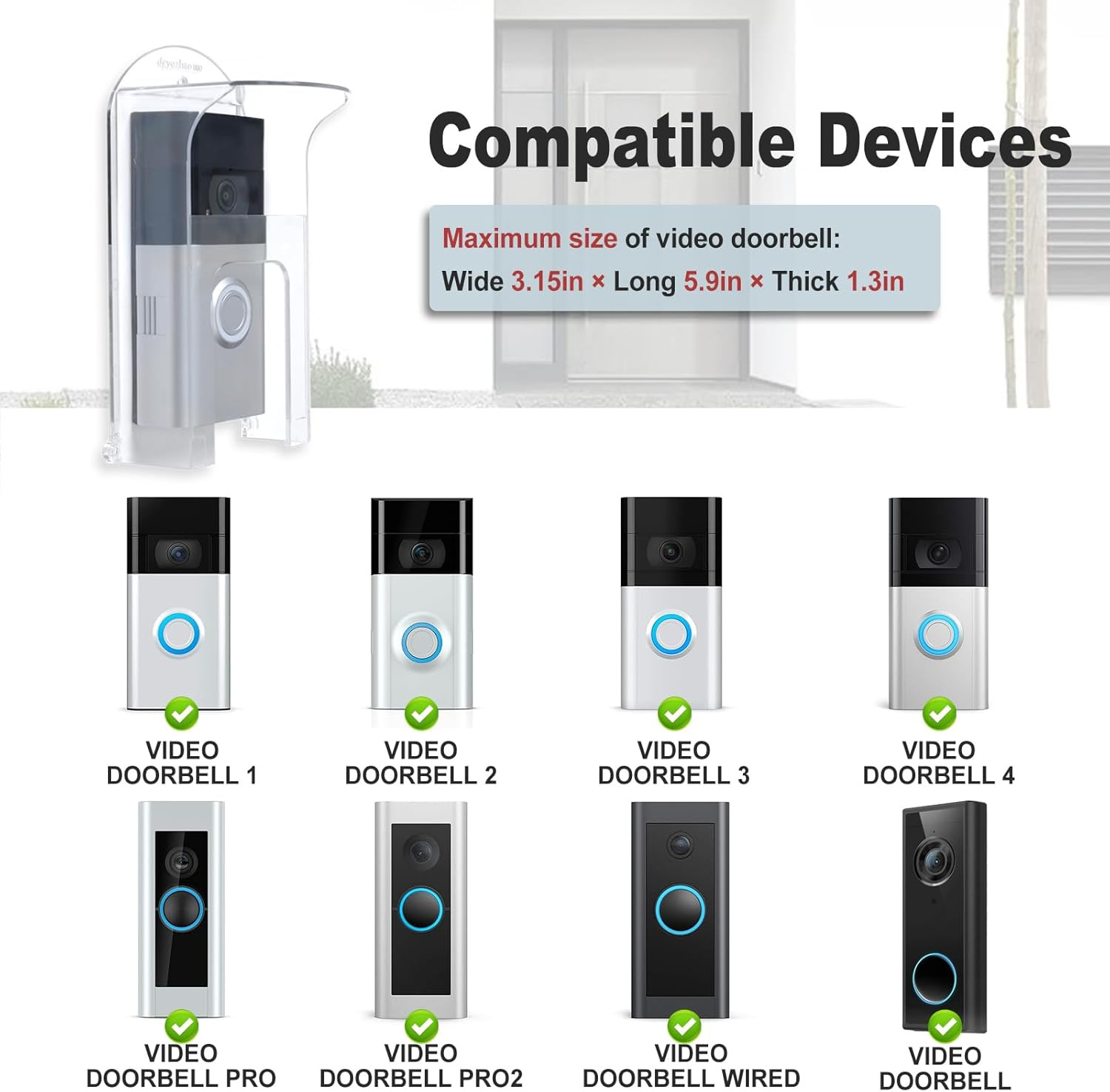 Waterproof Transparent Doorbell Cover for Ring 1-4 & Pro Models