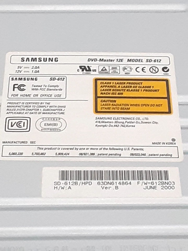 Unidad de CD gris SAMSUNG DVD-Master 12E SD-612 junio 2000 CAJA ABIERTA Foto 4 de 4