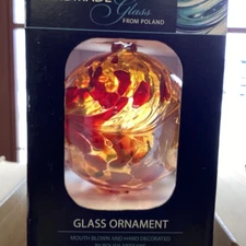 ZORZA Hand Made Glass Mouth Blown and Decorated 4" Glass Ornament From Poland 