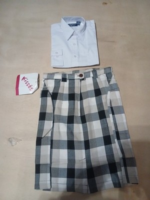 School Uniform White Long Sleeve Shirt With Plade Skirt Size 12