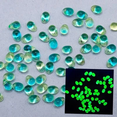 50pcs Vintage Uranium Glass Beads Czech Bicolor Drops 6x4mm Blue Yellow