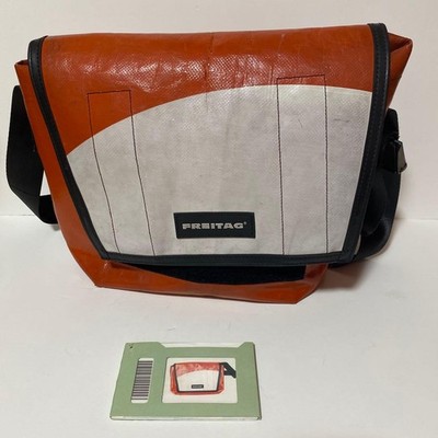 FREITAG F14 DEXTER Messenger Bag Red White Recycled Tarp Discontinued RARE IDTag
