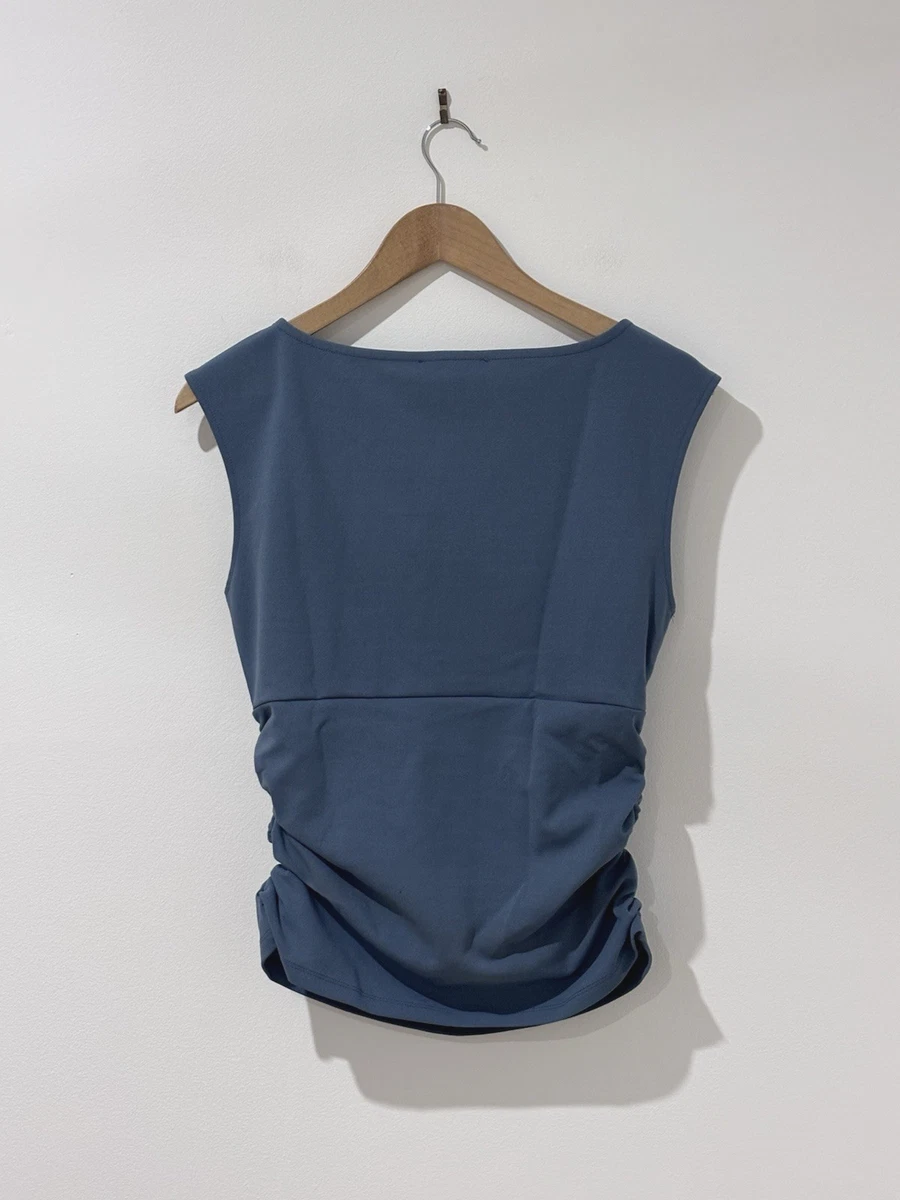 Vero Moda Aware top NWT womens Size M blue ruched gathered boat neck sleeveless
