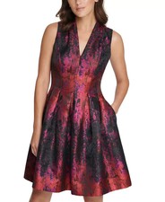 Vince Camuto Womens Jacquard Cap Fit & Flare Dress, Multicoloured, 8