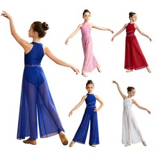 Kids Girls Dancewear Competition Latin Rhinestone Costume Modern Jumpsuit Show
