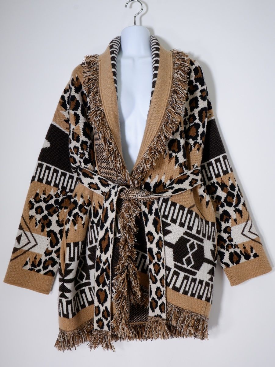 Alanui Cardigan Size S Leopard pattern Brown Black Cashmere 100