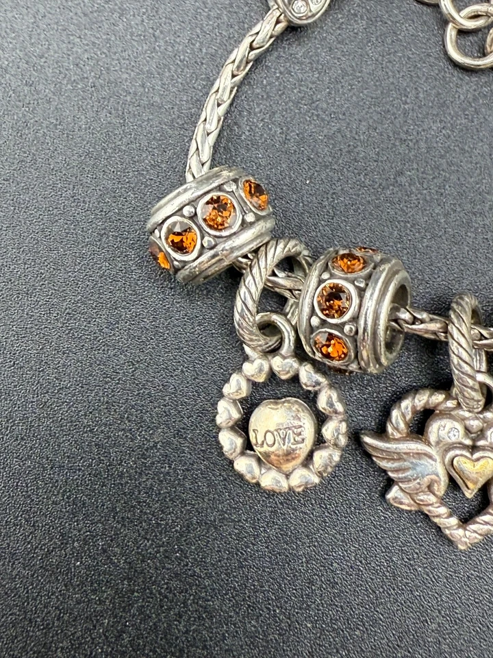 "Pulsera deslizante vintage Brighton Charm Love marrón naranja estrás deslizante 6,5""" Foto 2 de 4