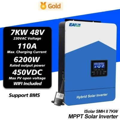 EASUN 7KW 6.2KW INVERTER IBRIDO WIFI MPPT 110A FOTOVOLTAICO 48V OFF-GRID 450VDC - Imagen 1 de 4
