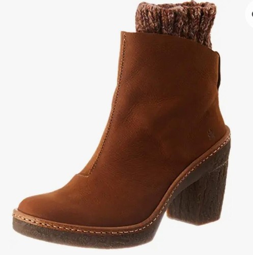 El Naturalista HAYA Leather Boots N5177 Pleasant Brown Wool Collar Heeled WMNS 8 - Picture 3 of 6
