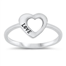 Sterling Silver "Love" Heart Band Ring - Free Gift Packaging