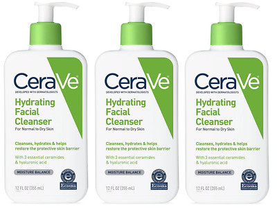 CeraVe Hydrating Facial Cleanser for Normal to Dry Skin, 12 oz (3 Pack)