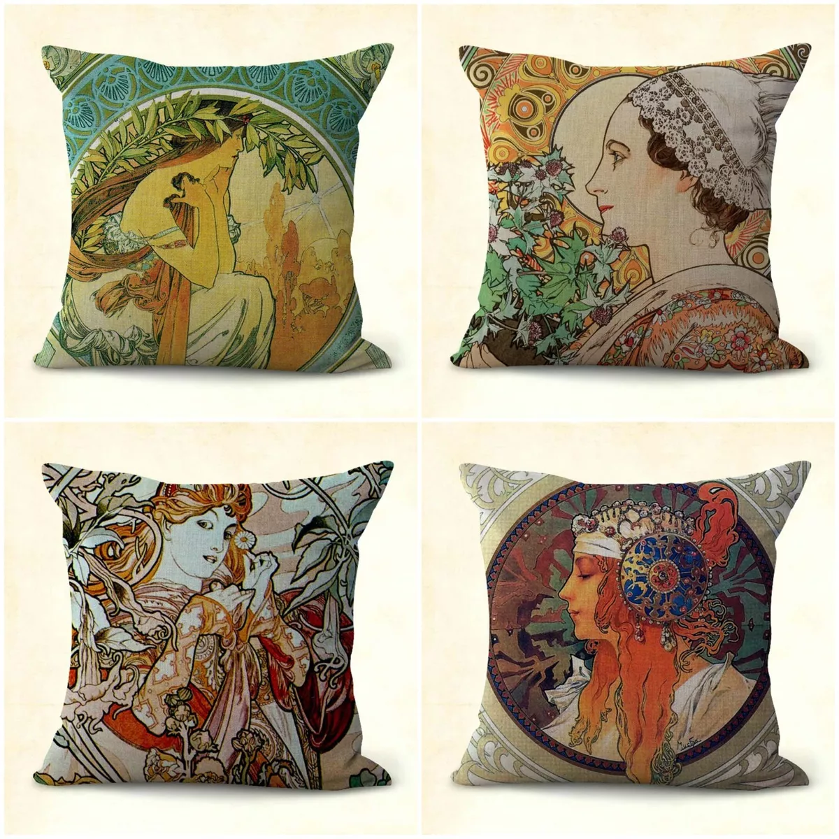 4pcs cushion covers art nouveau Alphonse Mucha pillow cases