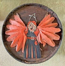 RARE Vintage 40s Halloween Witch Die Cut Crepe Paper Wall Hang Beistle Decor USA