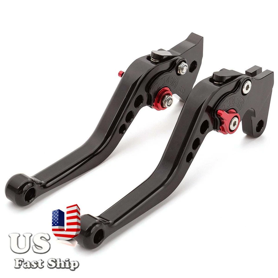 Palanca de embrague de freno corta CNC negra con empuñaduras rojas para Suzuki DL650 2011-2020 Foto 4 de 4
