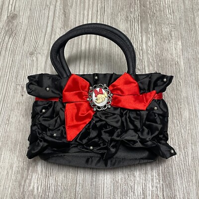 Disney Parks Minnie Mouse Black Mini Clutch Purse Fancy Red Bow Small 9'' X 6''
